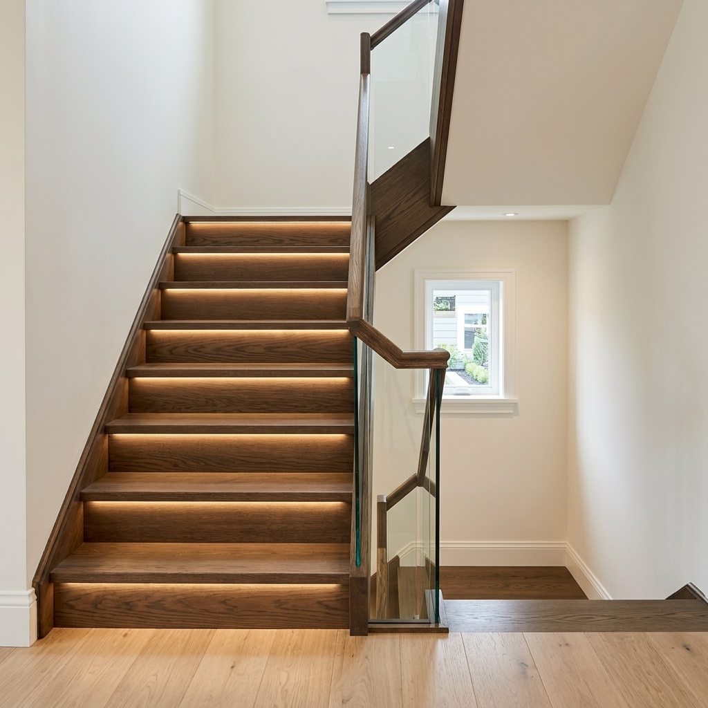 Finished modern luxury staircase with glass balustrade